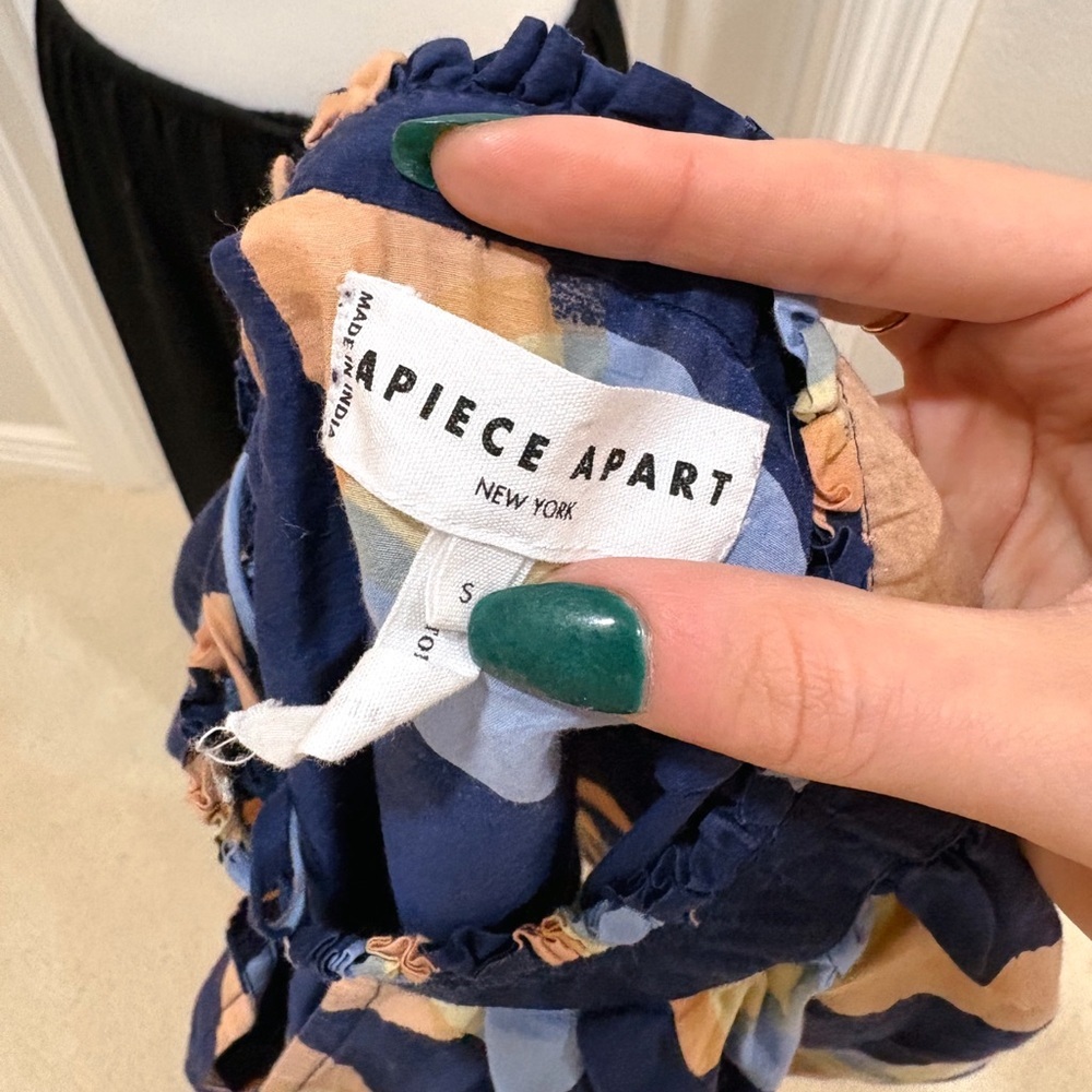 APiece Apart Blue Printed Tie-Neck Blouse Small - Picture 6 of 7